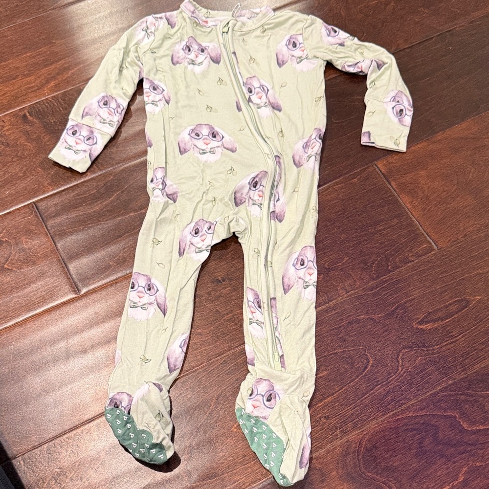 Posh Peanut Green Bunny Print Kids Footie